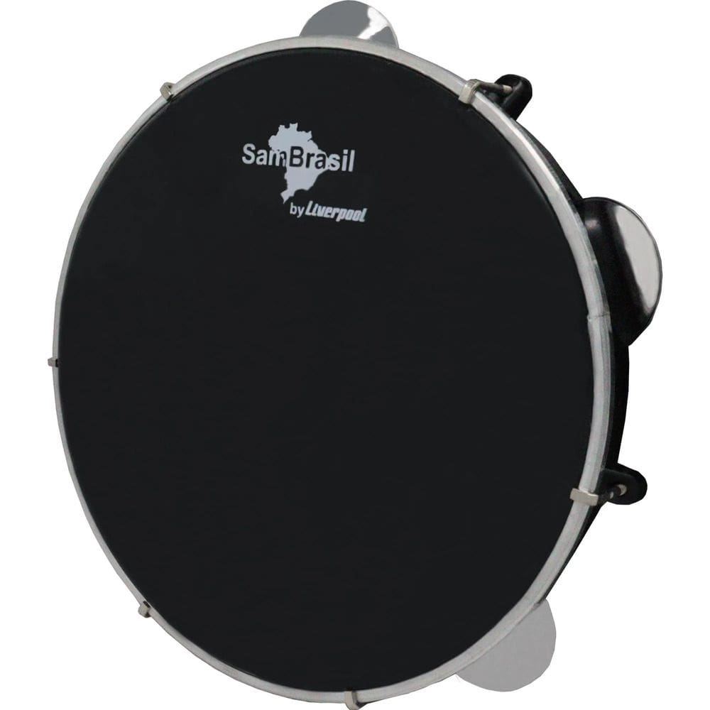 Pandeiro 10`` Premium Pele Preta Sambrasil Liverpool Preto