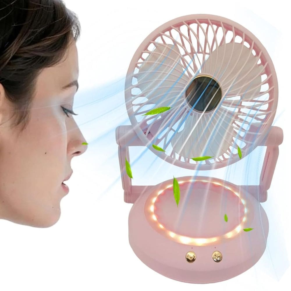 Ventilador De Mesa Dobravel 3 Velocidades Portatil Luz Led Silencioso Usb Recarregavel Calor Verao Penteadeira Maquiagem