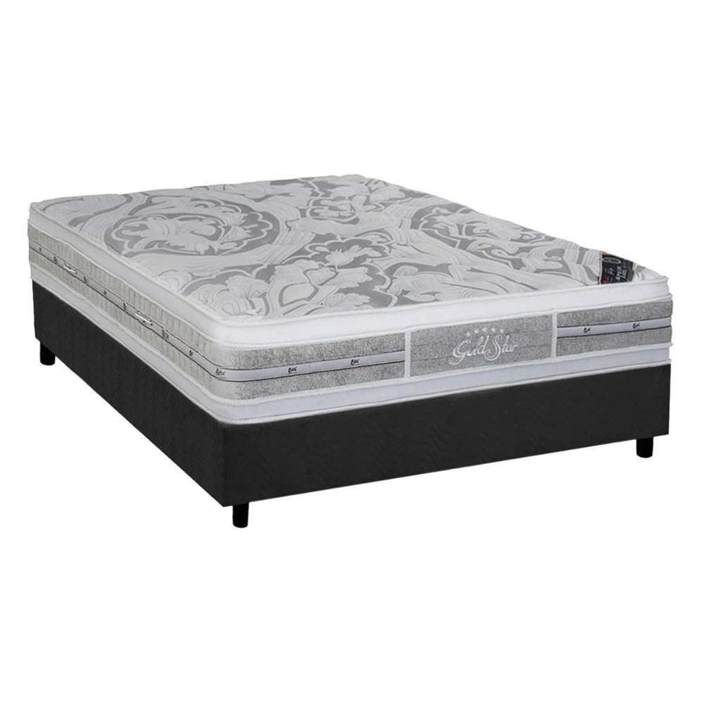Cama Box Casal: Colchão Molas Ensacadas Castor Super Luxo Látex Slx + Base Crc Suede Gray (138x188)