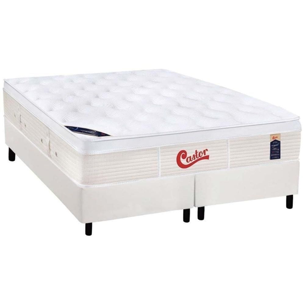 Cama Box King: Colchão Molas Ensacadas Castor Gold Star Vitagel + Base Crc Courano White (193x203)