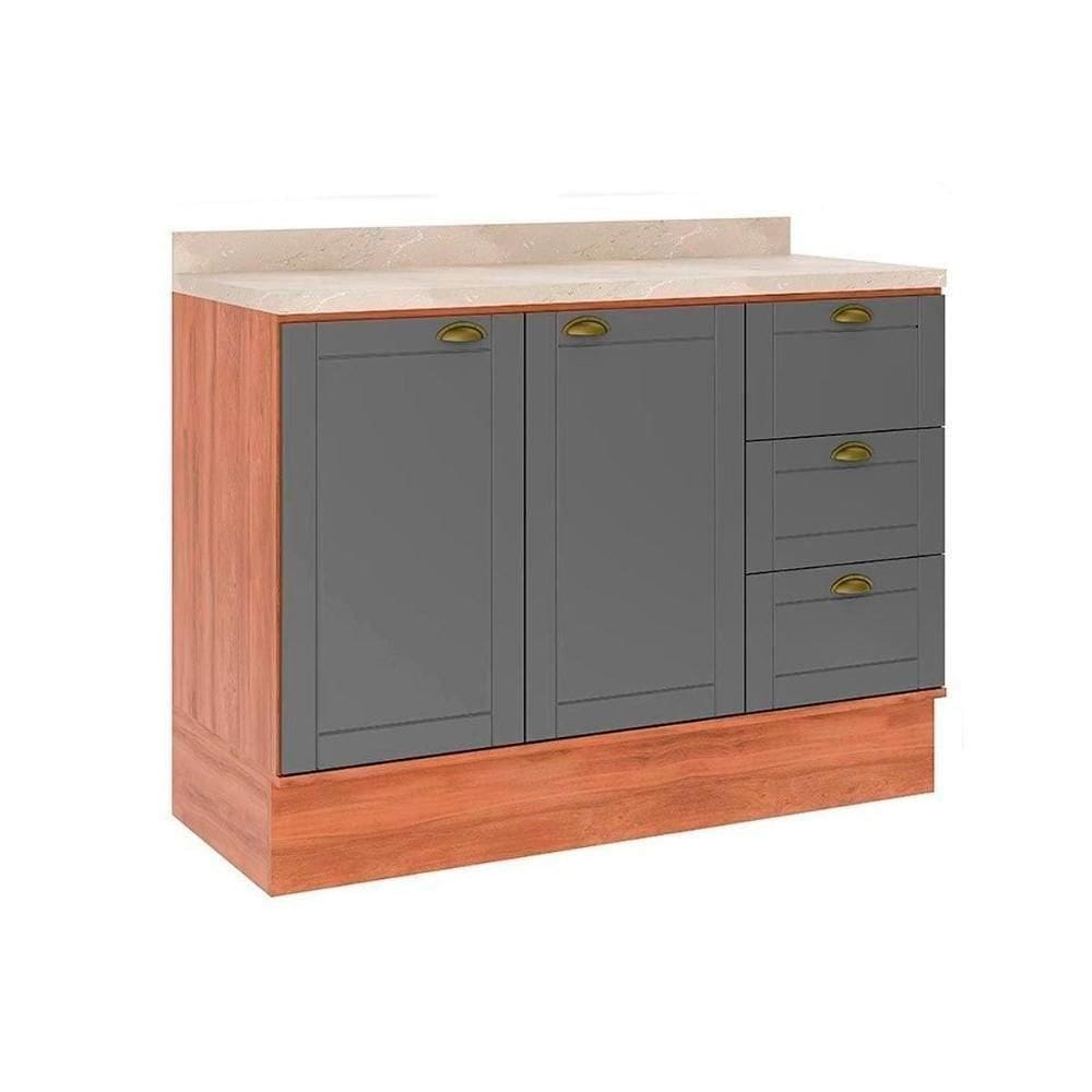 Gabinete P- Pia Cozinha Balcão C- Tampo Bella 2608 C- 2 Portas E 3 Gavetas 120cm Nogal-cinza - Carraro