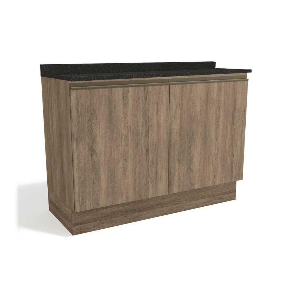 Gabinete P- Pia Cozinha Balcão C- Tampo Maxxi G745 C- 2 Portas 120cm Nogal-preto Brilho - Kappesberg