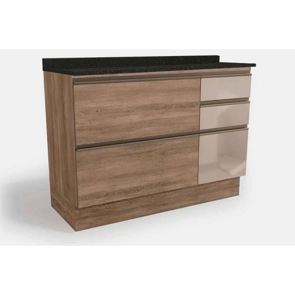 Gabinete P- Pia Cozinha Balcão Maxxi C- Tampo G747 C- 1 Porta E 4 Gavetas C- Vidro 120cm Nogal-preto Brilho - Kappesberg