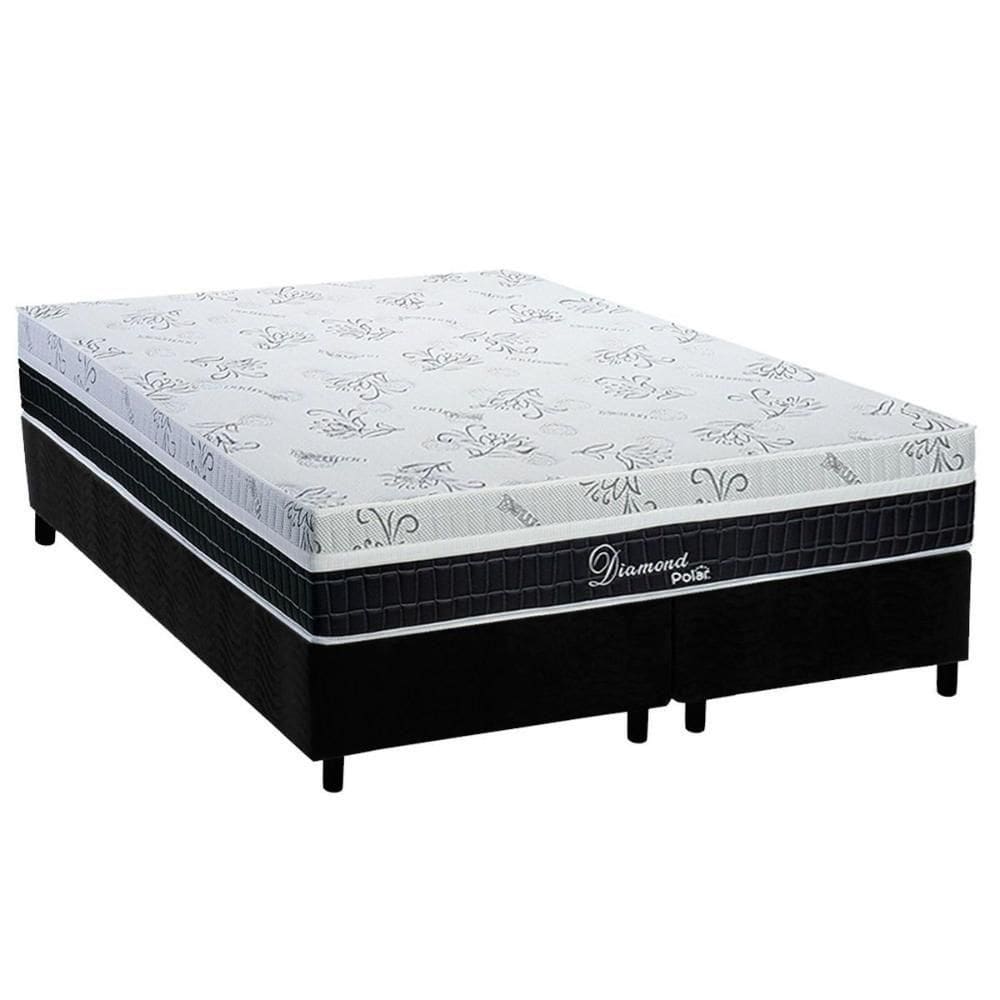 Cama Box Queen: Colchão Molas Ensacadas Diamond + Base Crc Suede Black (158x198)