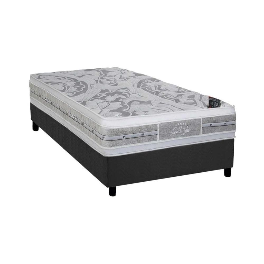 Cama Box Solteiro: Colchão Molas Ensacadas Castor Super Luxo Látex Plush + Base Crc Suede Gray (88x188)
