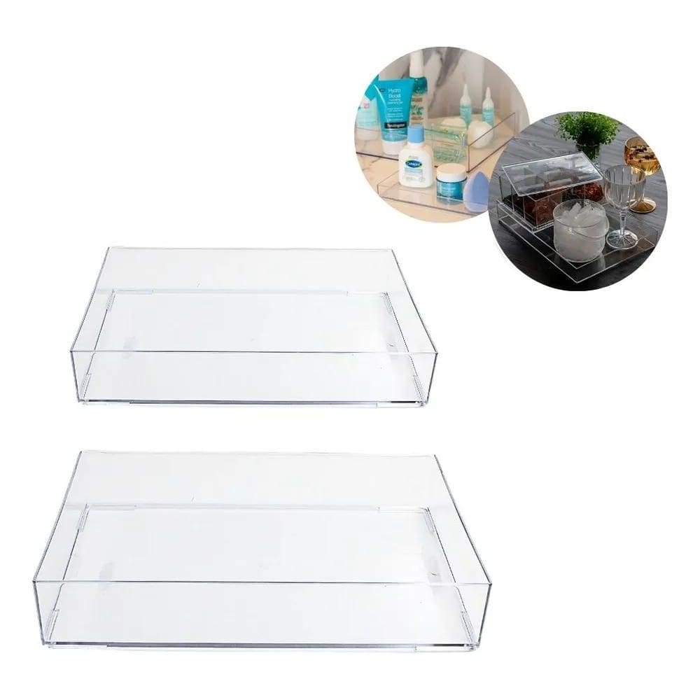 2X Kit 2 Bandejas Acrílica Lavabo Maquiagem Decoração Jóias