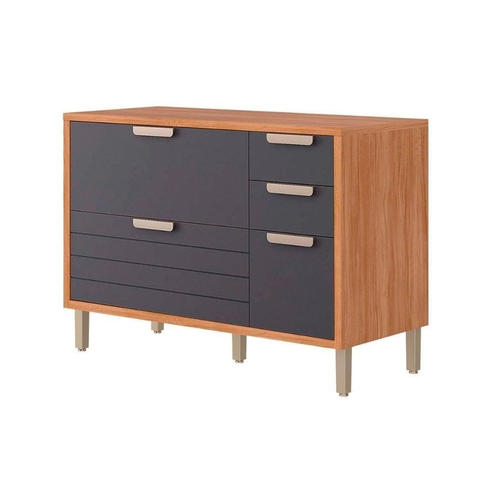 Módulo Cozinha Mgm Eloise Balcão C- Tampo C- 4 Gavetas E 1 Porta Basculante Riscada 120 Cm Cinamomo-titanium-mgm