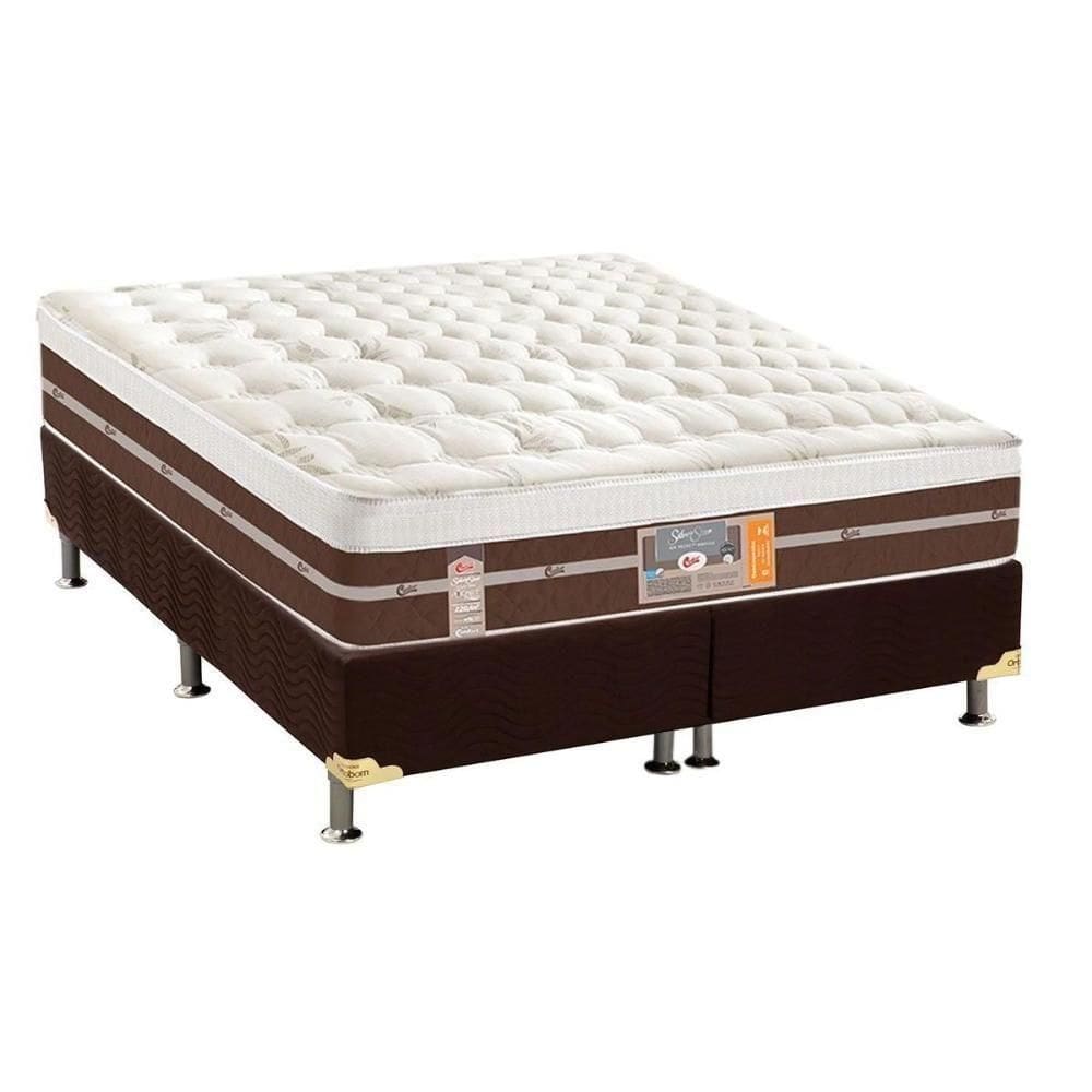 Cama Box Queen: Colchão Molas Ensacadas Castor Silver Star Air Híbrido + Base Crc Suede Brown (158x198)