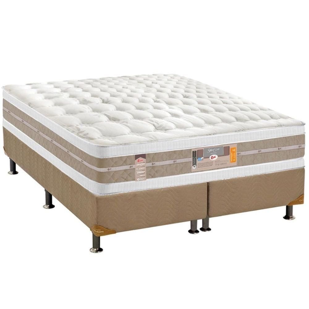Cama Box King: Colchão Molas Ensacadas Castor Silver Star Air + Base Crc Suede Clean (193x203)