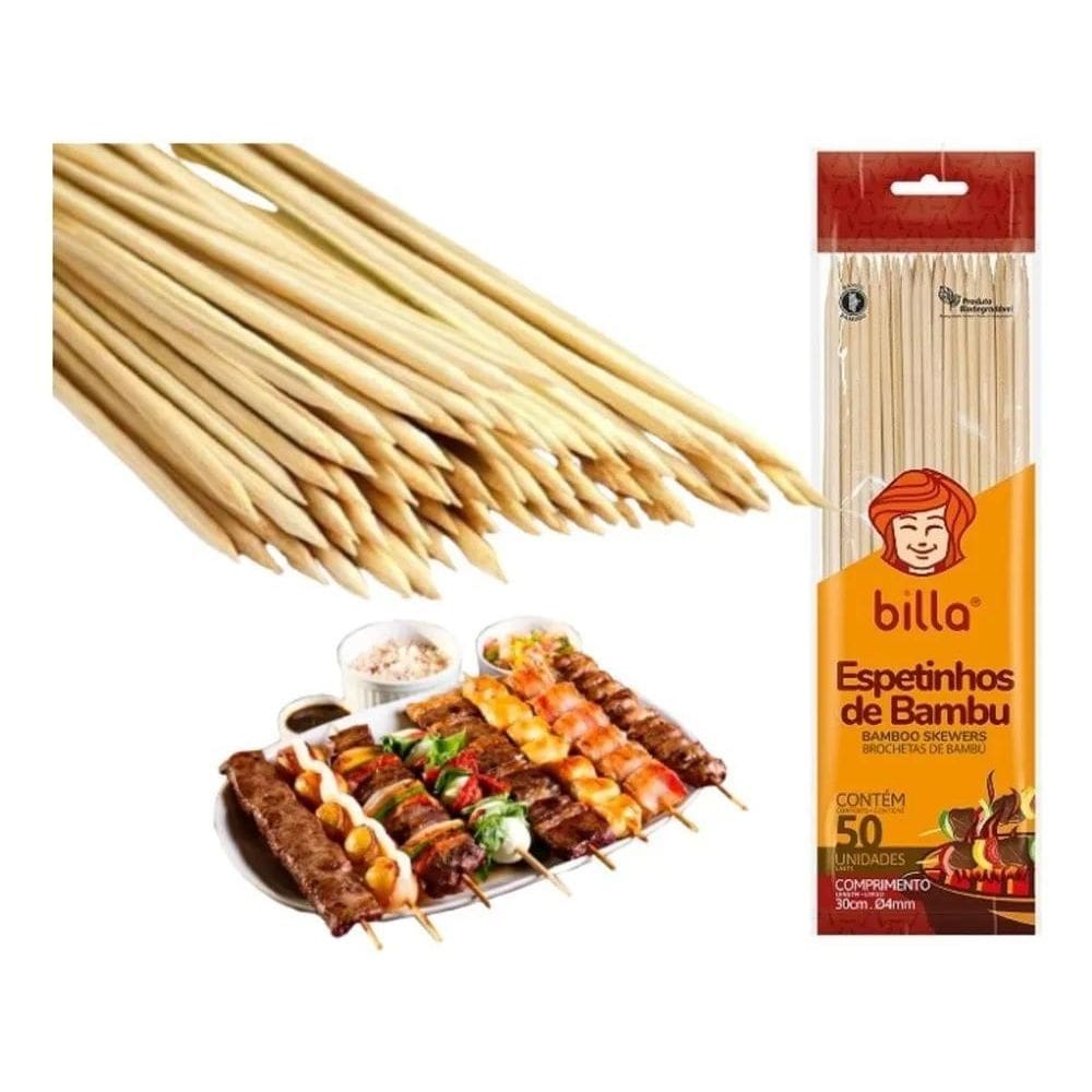 2X 50U Espetinho De Madeira Bambu Para Churrasco E Petiscos
