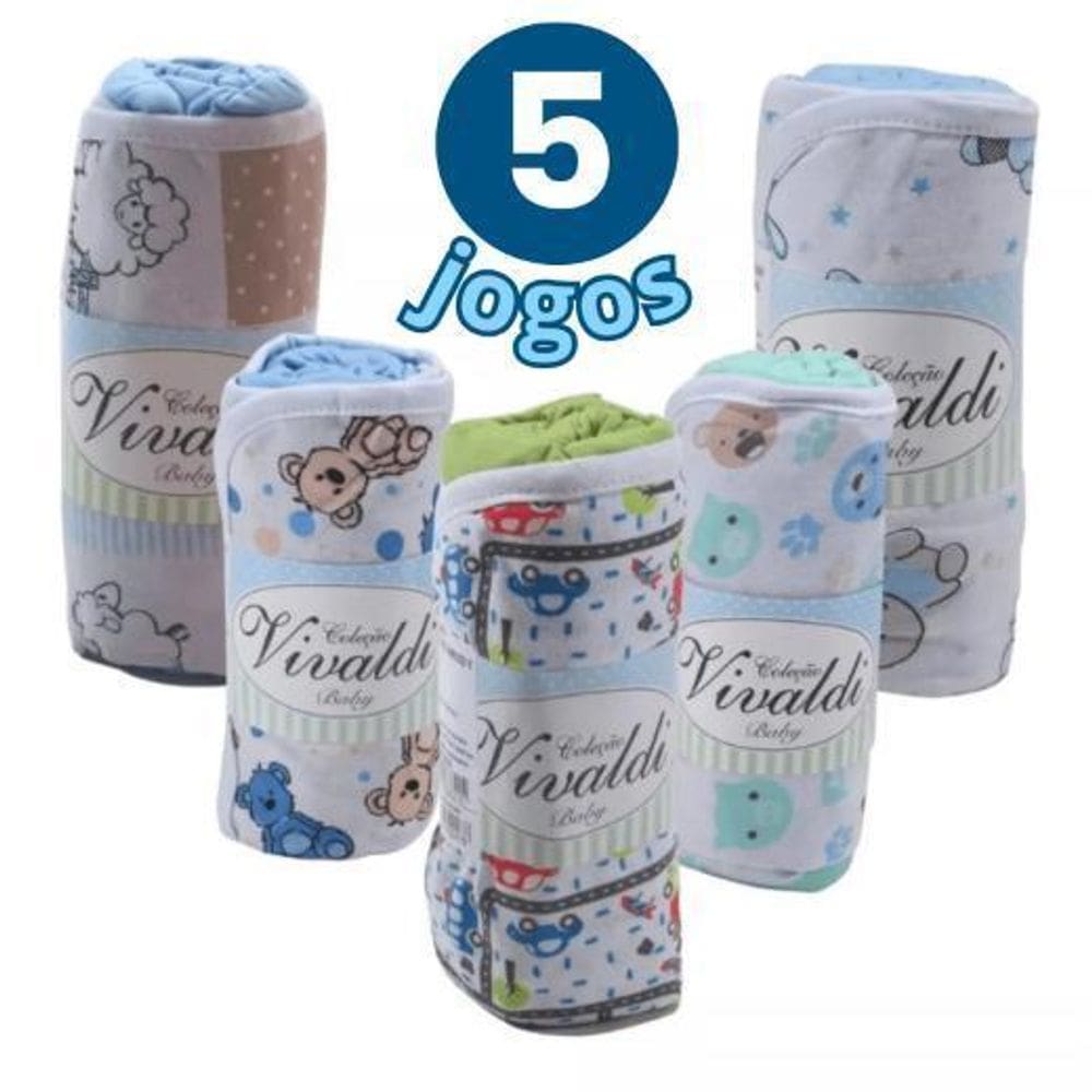 Kit 5 Jogos Lençóis E Fronhas Estampadas Para Bebês Meninos