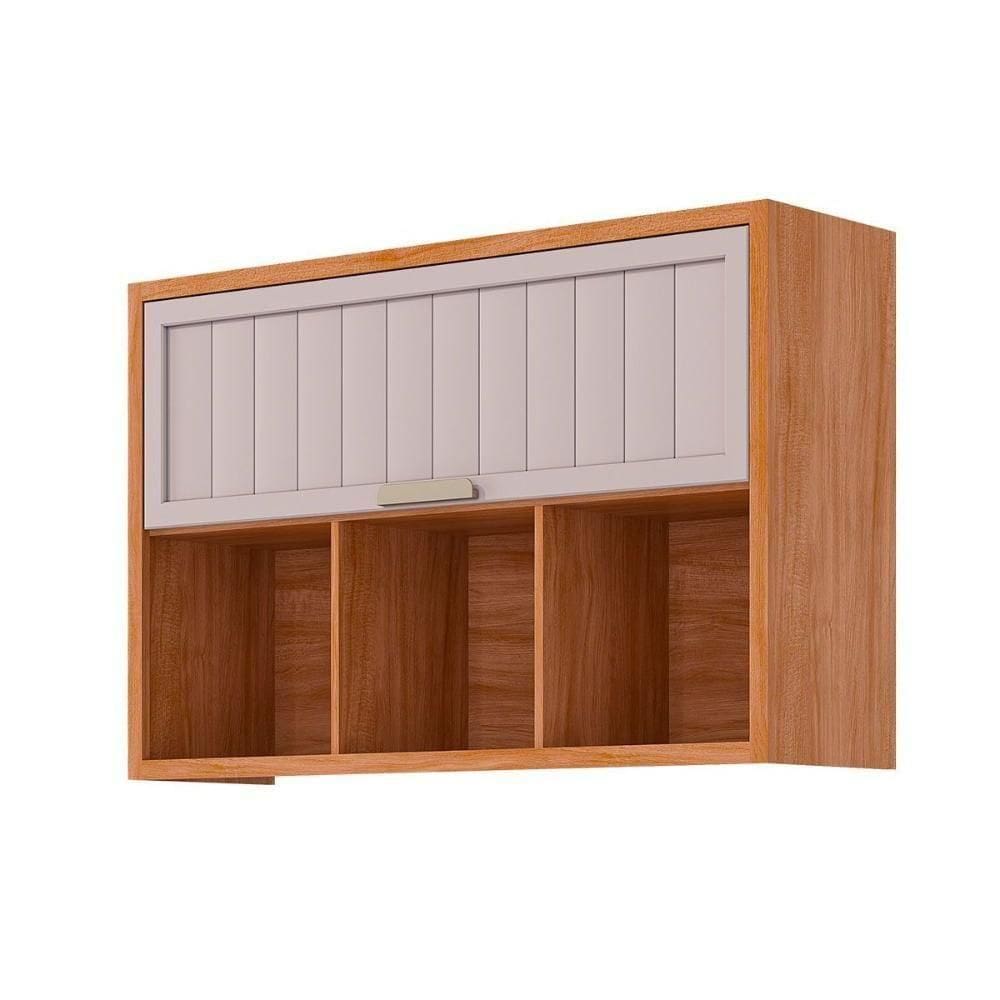 Armário Aéreo Cozinha Modulado Eloise C- 1 Porta Basculante Riscada E 3 Nichos 120 Cm Cinamomo-off White - Mgm