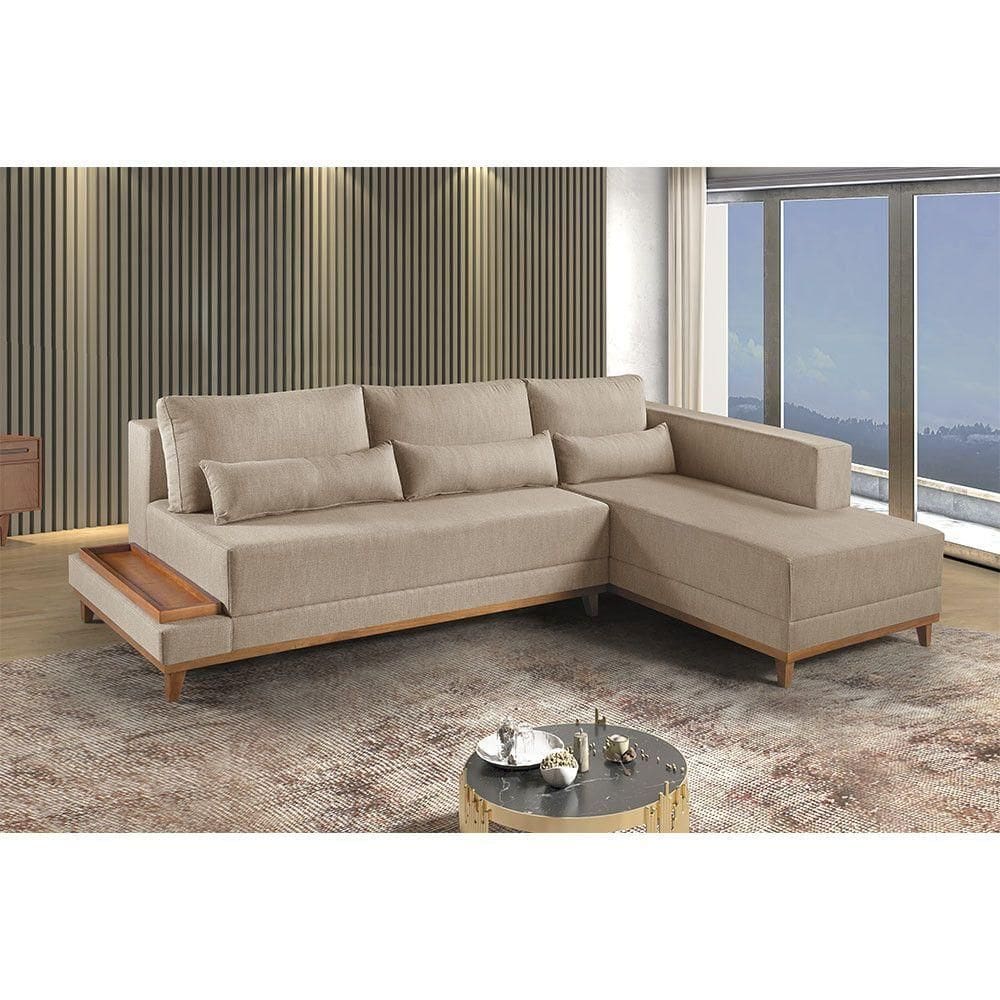 Sofá De Canto 4 Lugares Com Chaise M-174 Estofados Martins Linho Bege