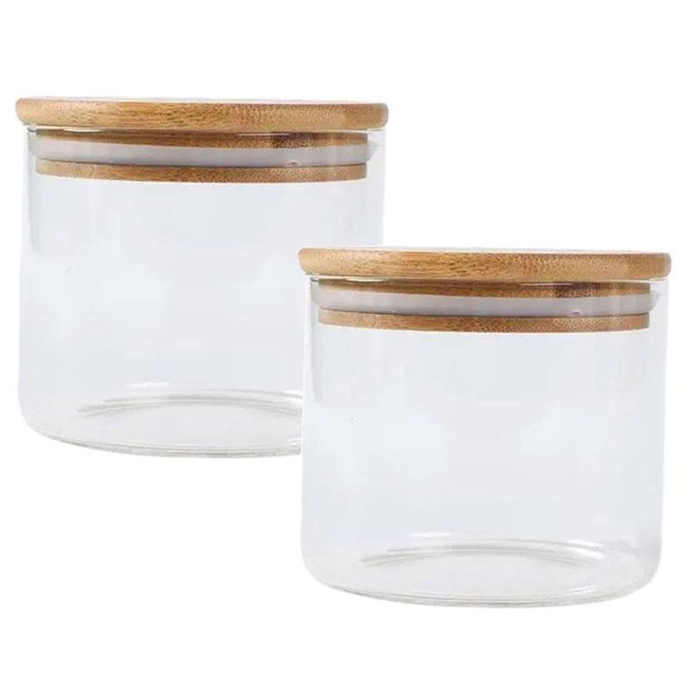 Kit 2 Pote Hermético Com Tampa De Bambu 250 Ml Vidro