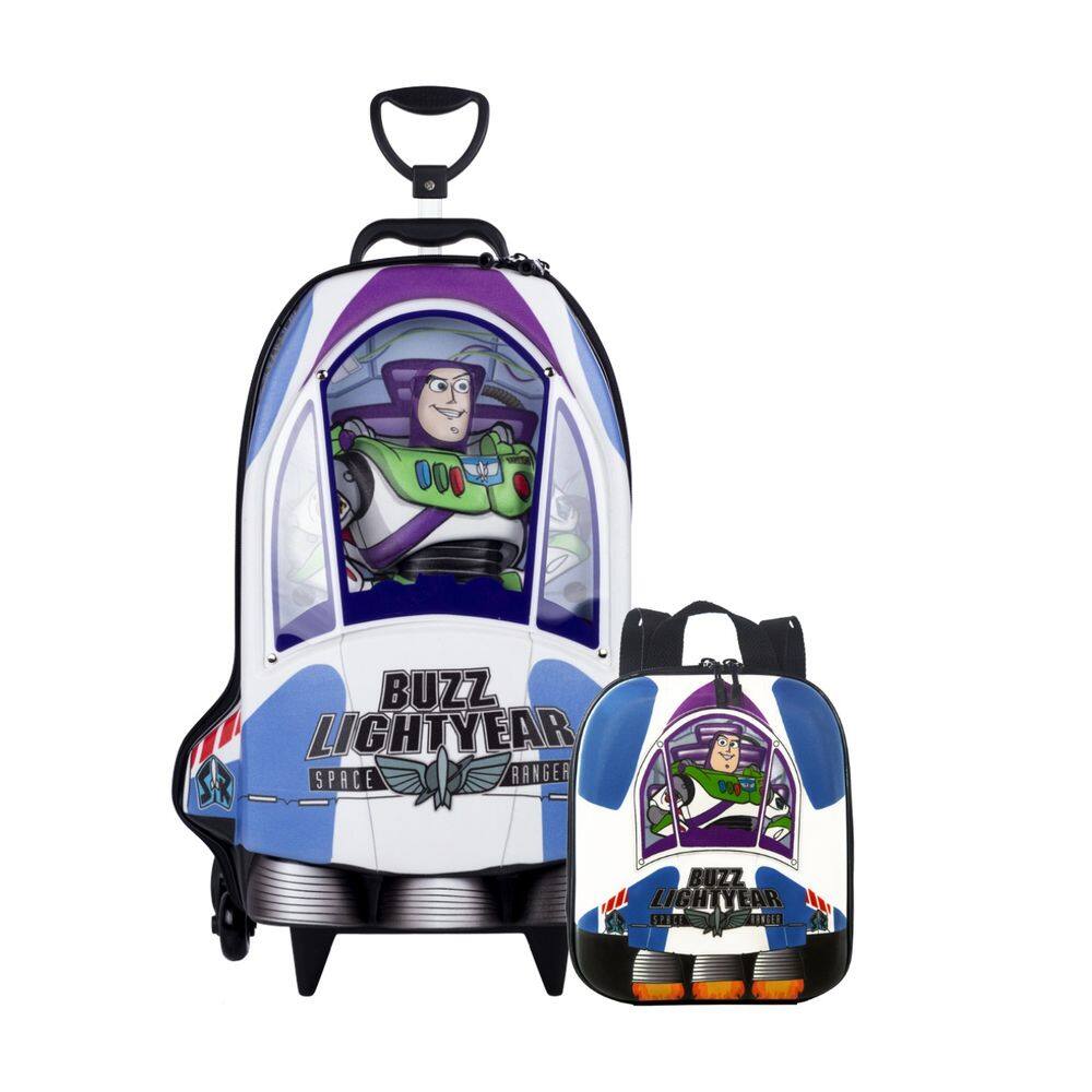 Kit Mochila de Rodas em 3D e Lancheira Toy Story Buzz Nave
