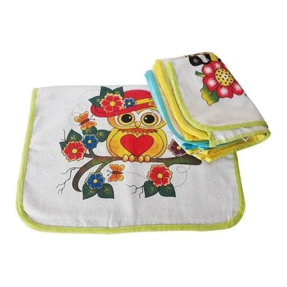 Kit 5 Panos De Prato C Viés Estampado Cozinha 41X69