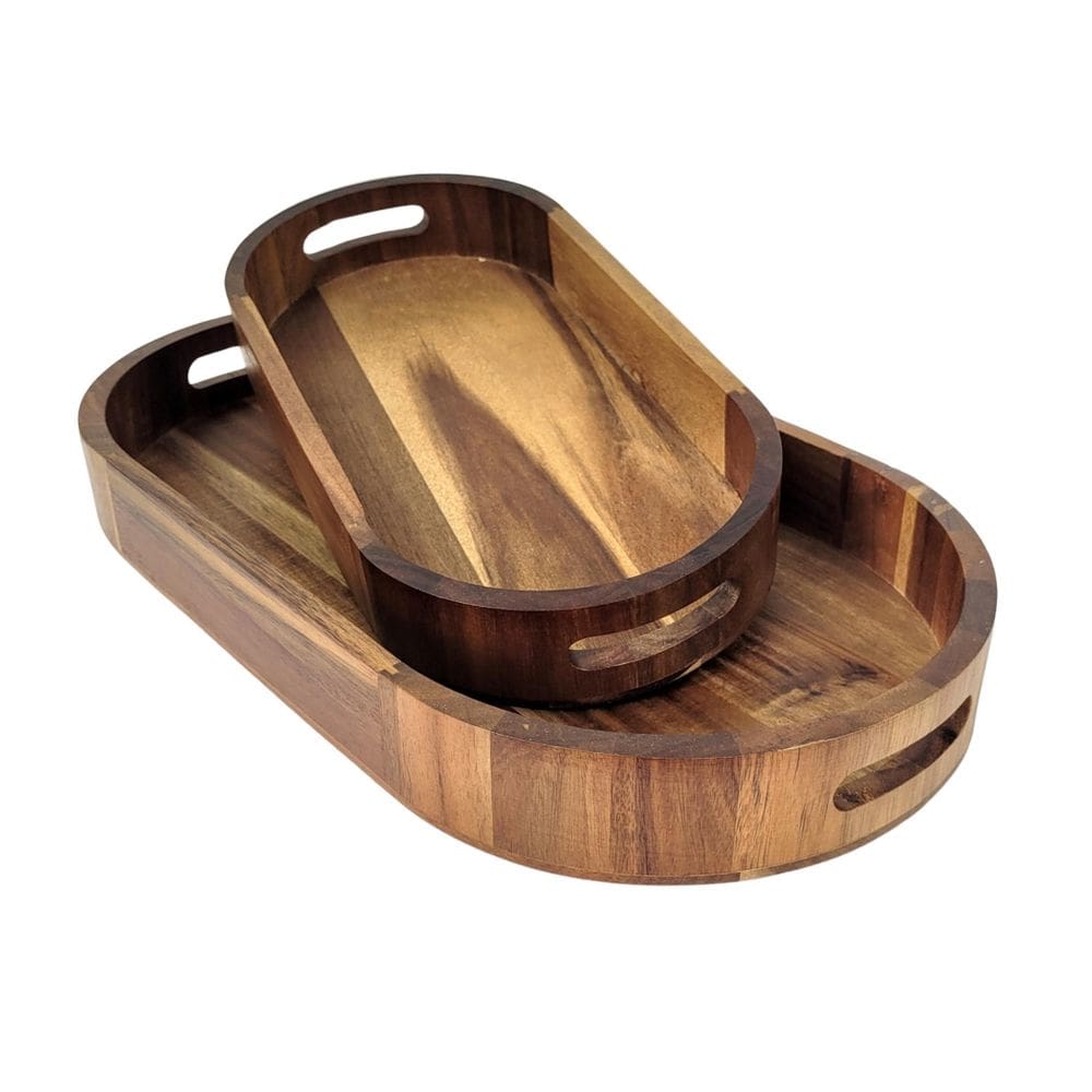 Kit 2 Bandeja Madeira Oval Centro De Mesa Decoração