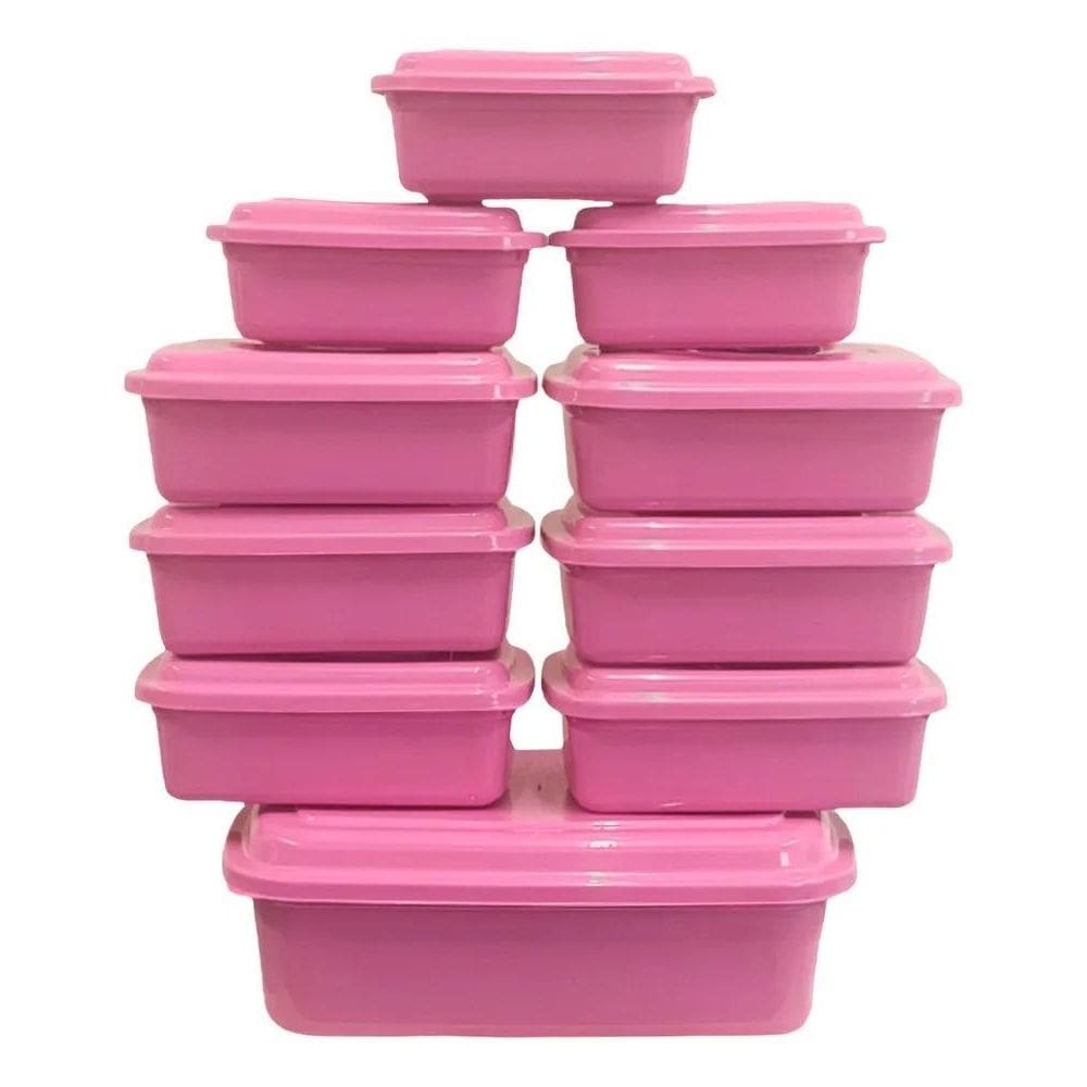 Kit 10 Potes Vasilhas Plástico Retangular Tampa Color Cinza