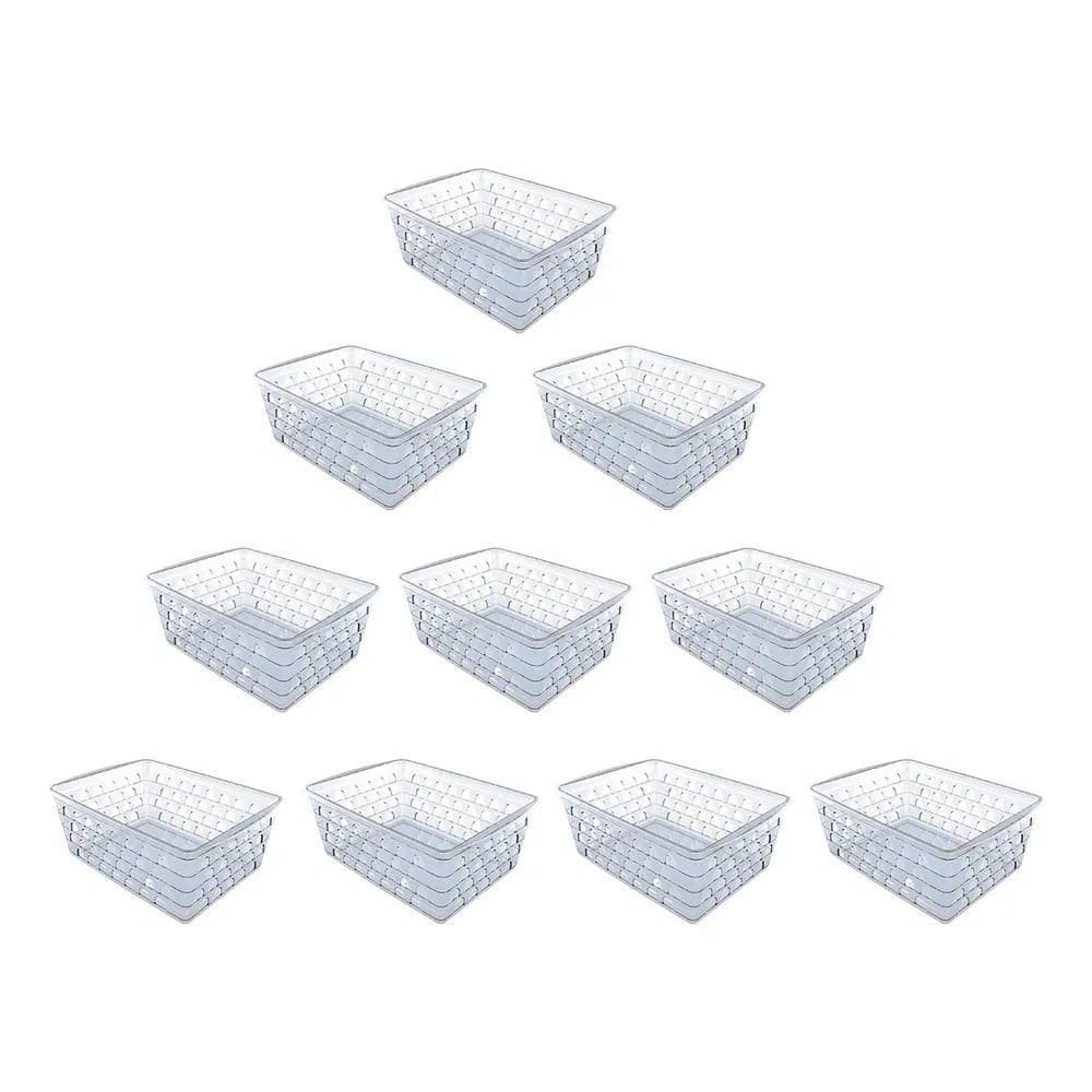 3X Kit 10 Cestos Organizadores Multiuso Transparente 16X12X6