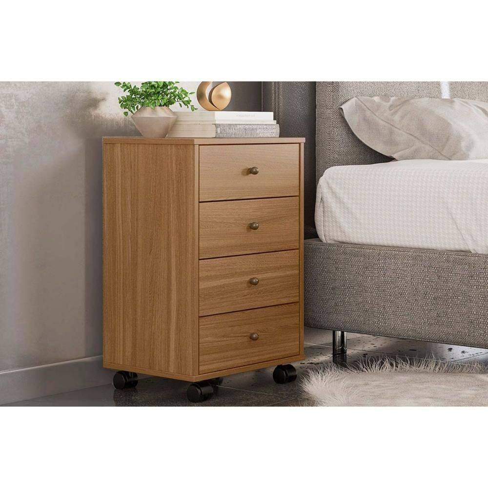 Mesa De Cabeceira Solteiro Presence C- 4 Gavetas Amêndola Touch - Demóbile