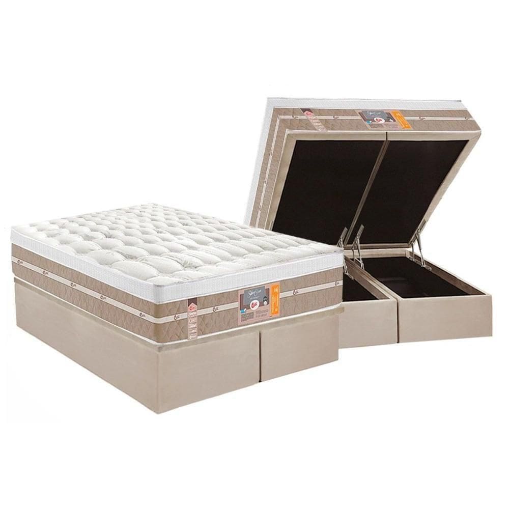 Cama Box Baú King: Colchão Molas Ensacadas Castor Silver Star Air + Base Crc Suede Clean (193x203)