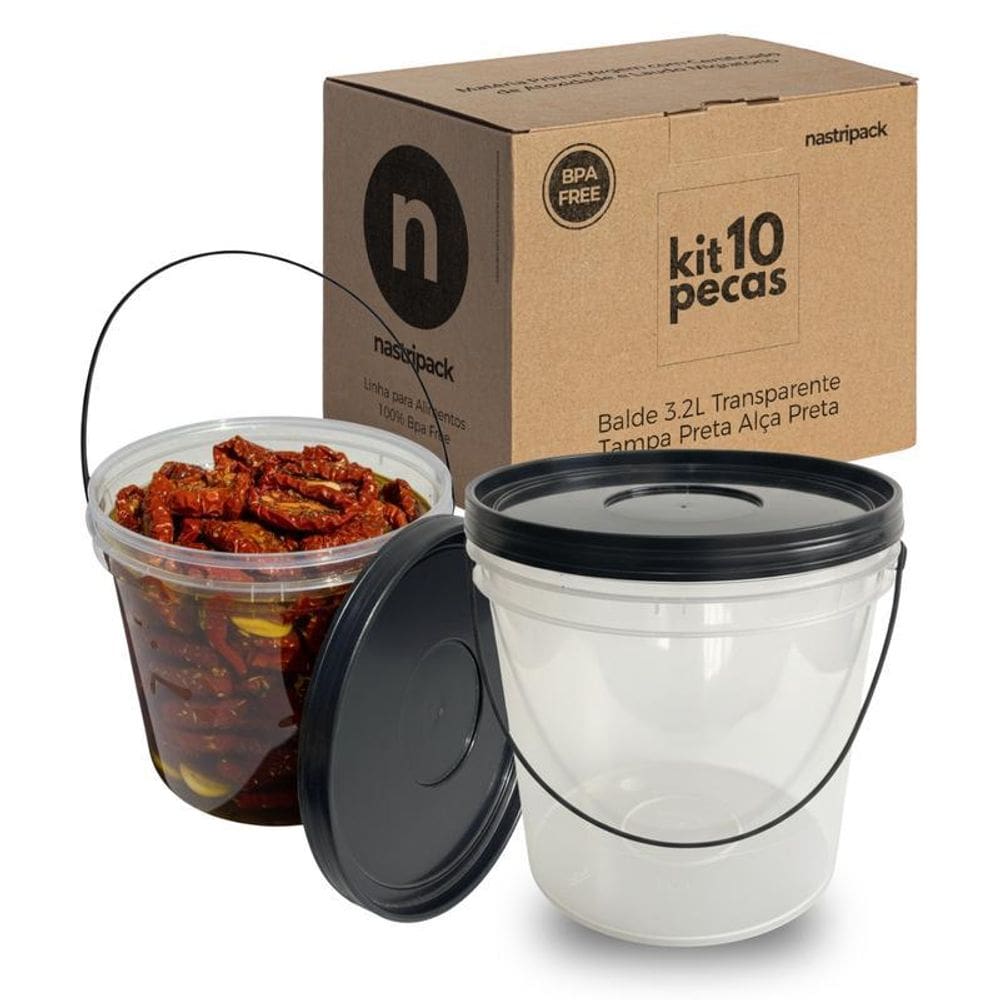 Balde 3.2L Tampa Preta Armazenar Bcaa - 10 Pçs