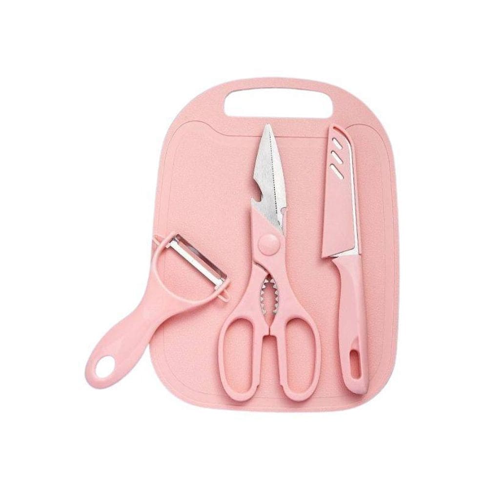 Conjunto Com 4 Peças Utensílios De Cozinha Rosa Livre De Bpa