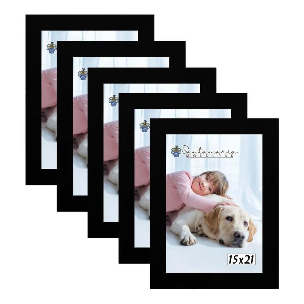 Kit 5 Porta Retrato 15X21 A5  Foto Moldura Preto Liso