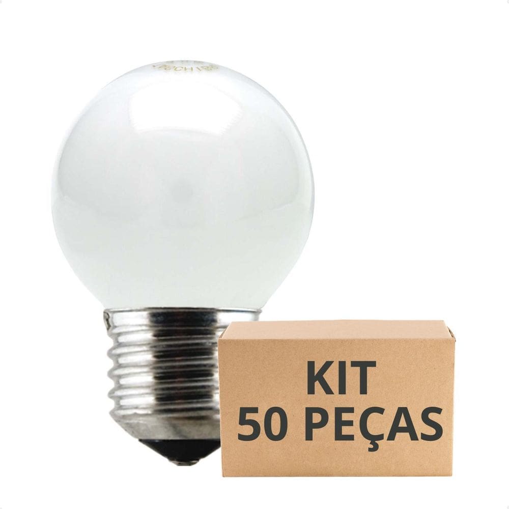 Kit 50 Lâmpadas Incand Bolinha Colorida 15W E27 Leitosa 220V