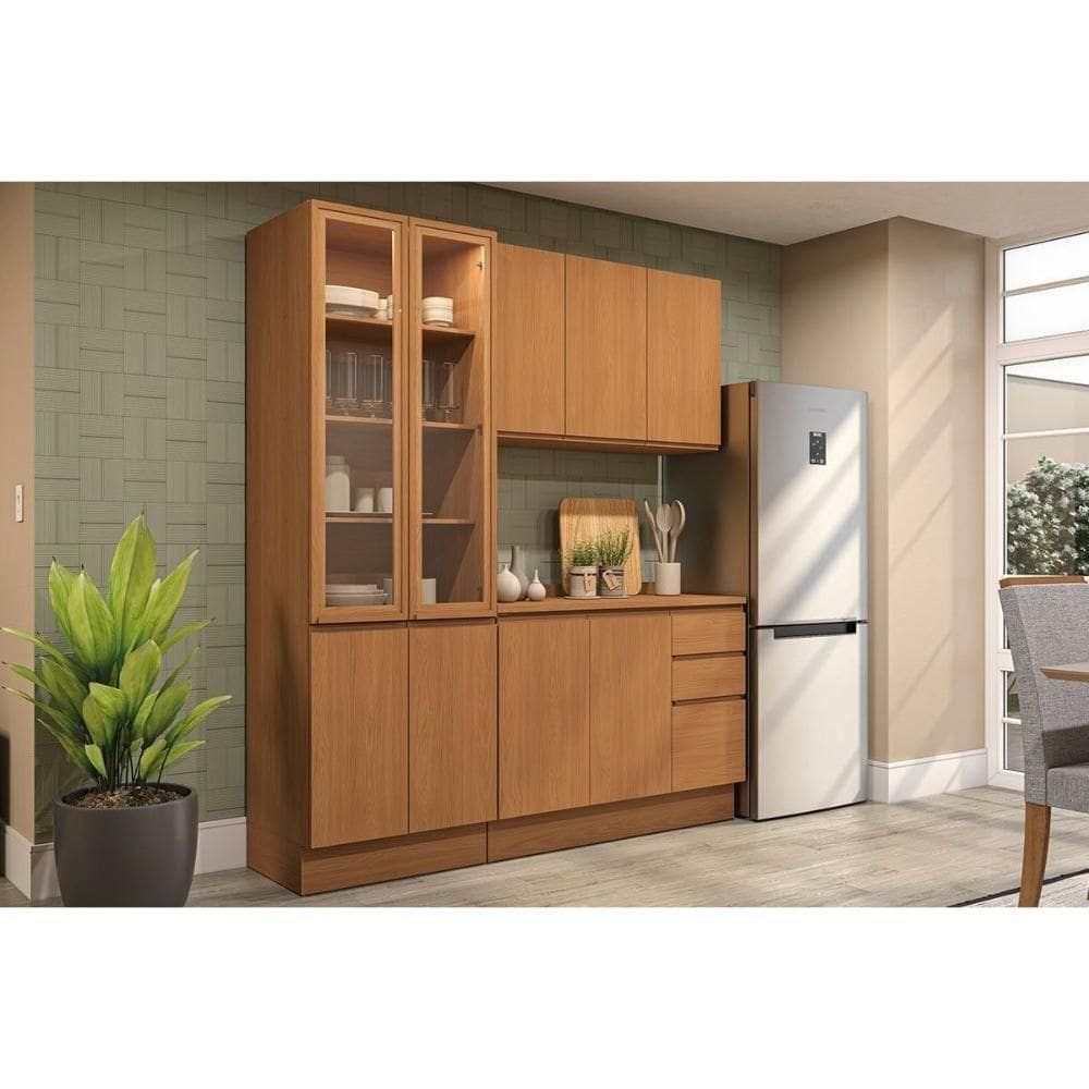 Kit De Cozinha Completa 4 Peças Ciela (1aéreo+1balcão+1cristaleira+1complemento) C4p166 Canela - Kappesberg