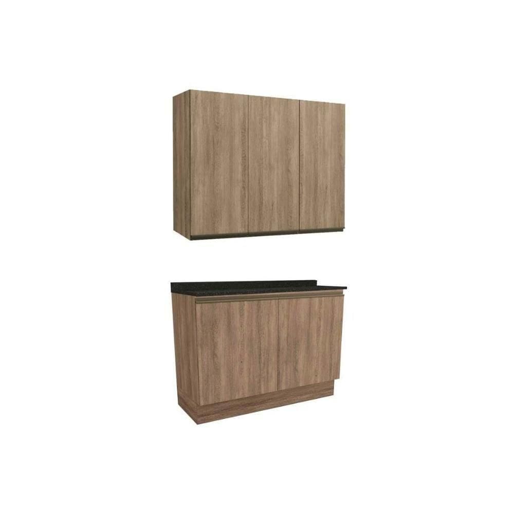 Kit Cozinha Modulada 3 Peças Maxxi (1aéreo+1balcão+1complemento) C3p10 Nogal-preto Brilho - Kappesberg