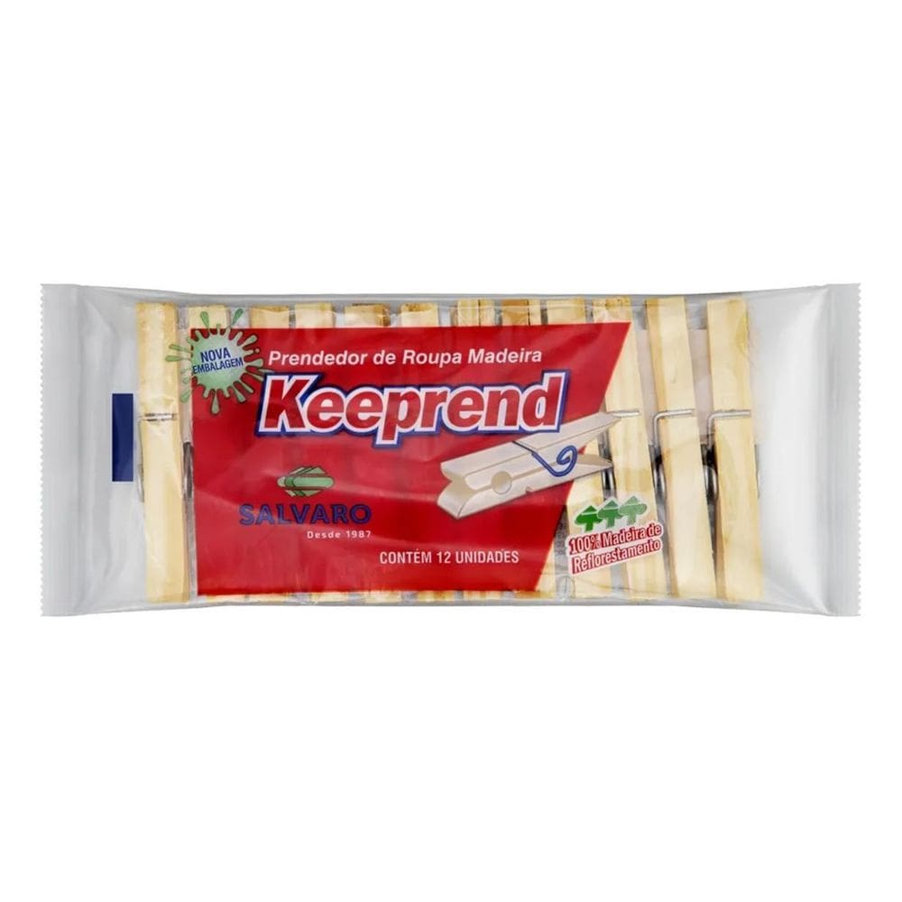 Prendedor De Roupa Madeira Keeprend 12 Unidades