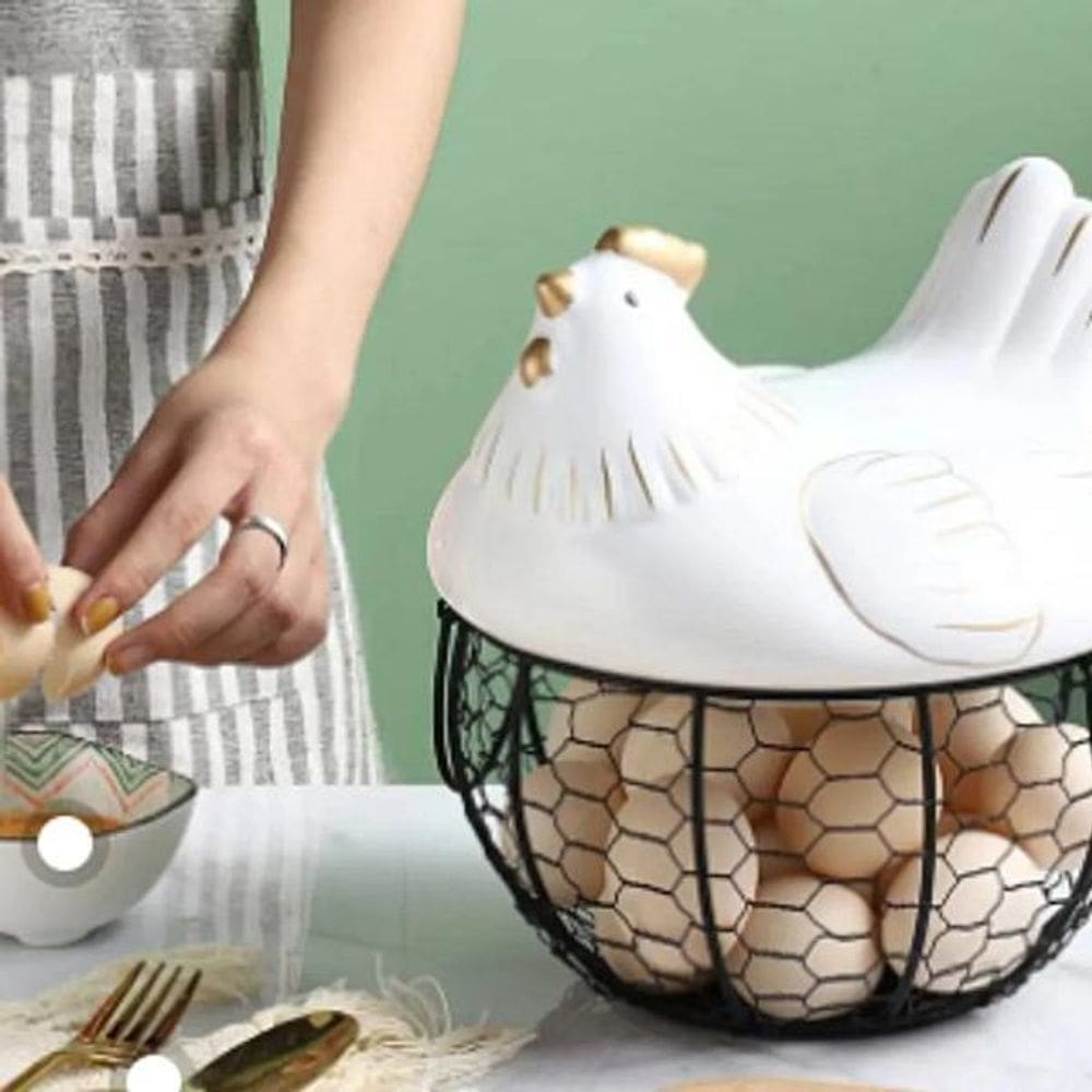 Porta Ovos Legumes Cesta Aramado Galinha Ceramica Luxo