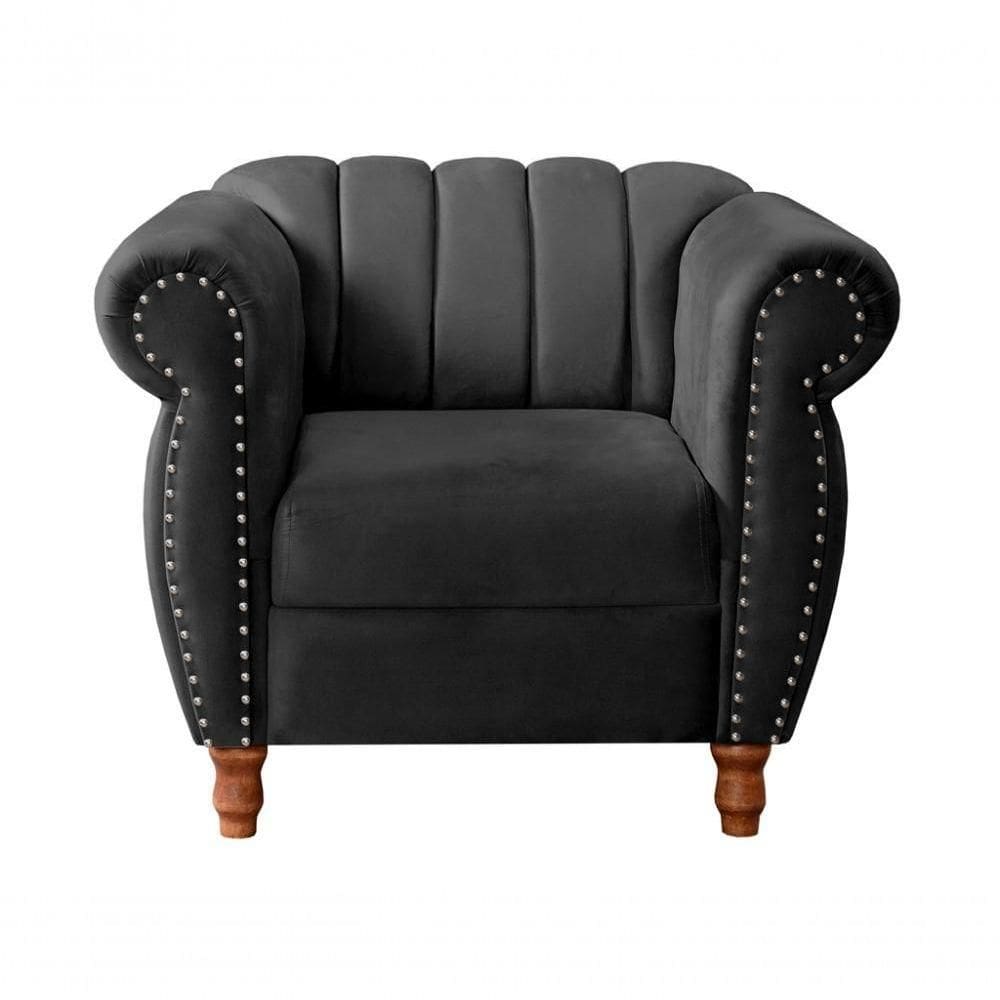 Poltrona Realeza Veludo Preto 410 - Bella Decor