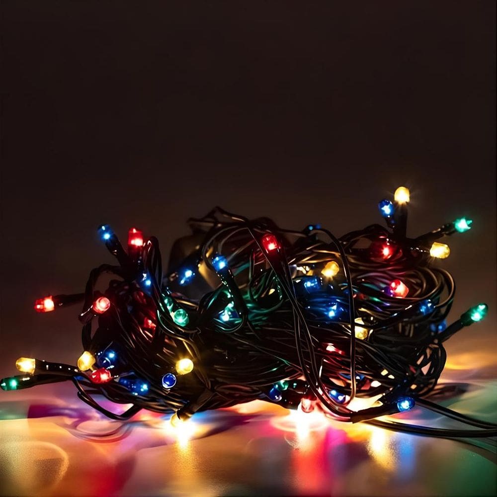 Pisca C/ 100 Lâmpadas Coloridas 8 Funções 220V C/ Fio Verde P/ Decoração de Natal