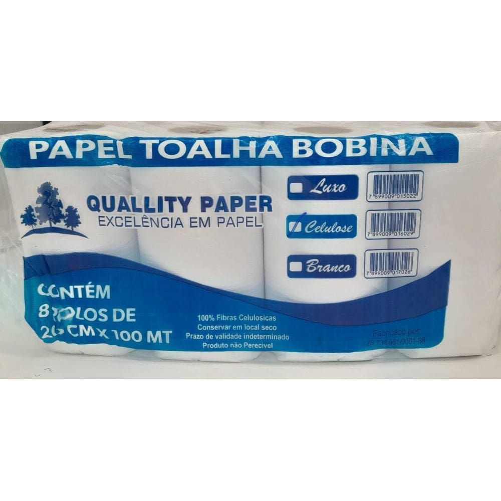 Papel Toalha Bobina 100% Celulose 100M - C/8 Unidades