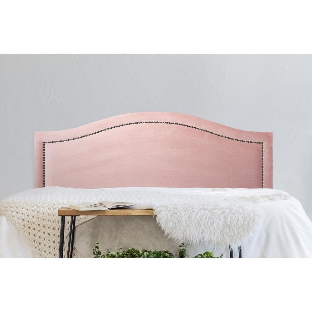 Cabeceira Casal Curva Luxo 140x60 Veludo Rosê - Tachas Fumê