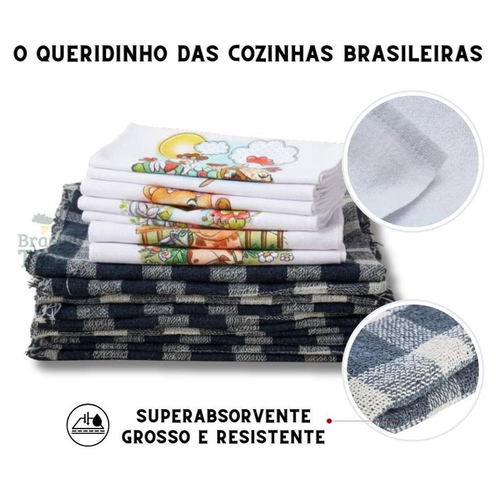 4 Panos Prato Pé Galinha + 4 Panos De Chão Xadrez Multiuso