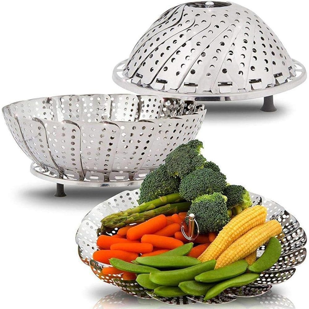 Super Cesto Cozimento Vapor Legumes Verduras 22Cm Aço Inox