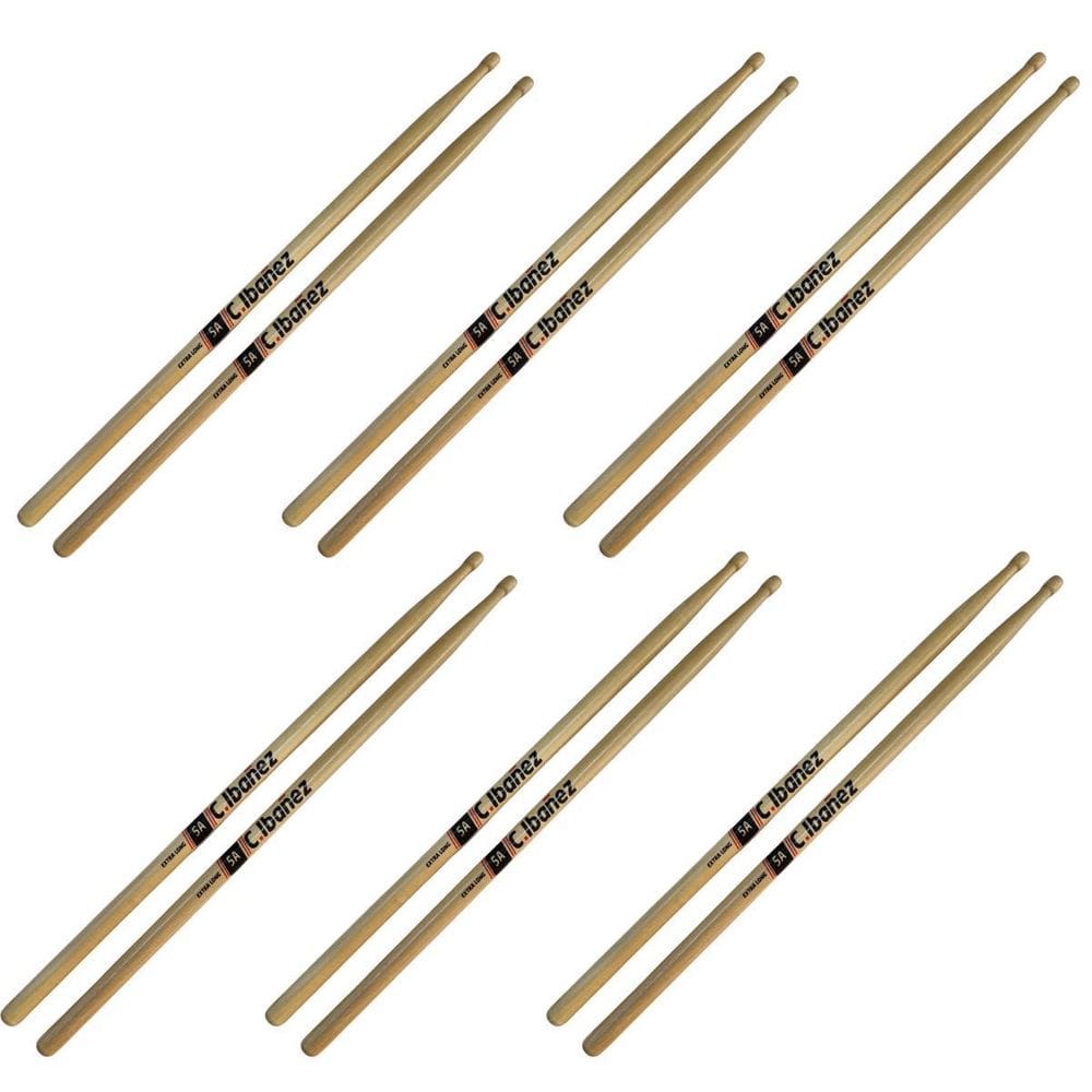 Kit 6 Baqueta 5A Extra Long Madeira Marfim Natural C. Ibanez