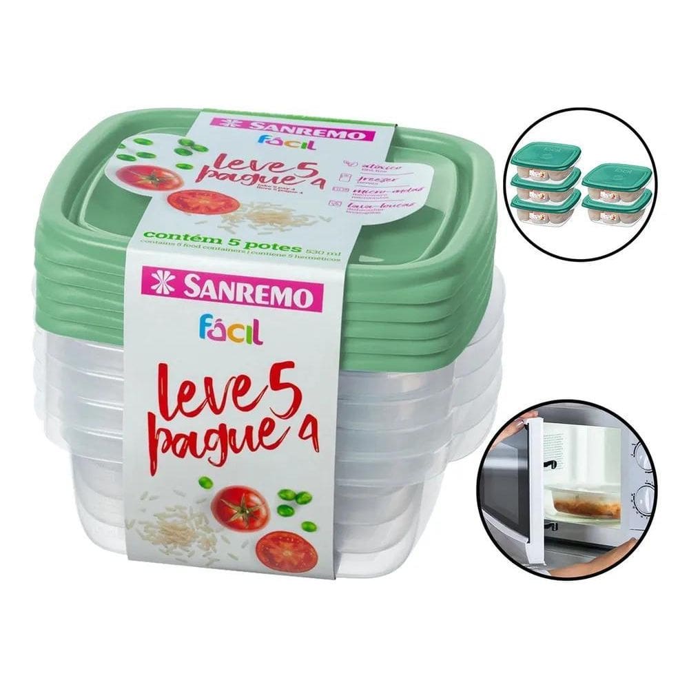 2X Conjunto Com Pote Plastico Sanremo 530Ml Leve 5 E Pague 4