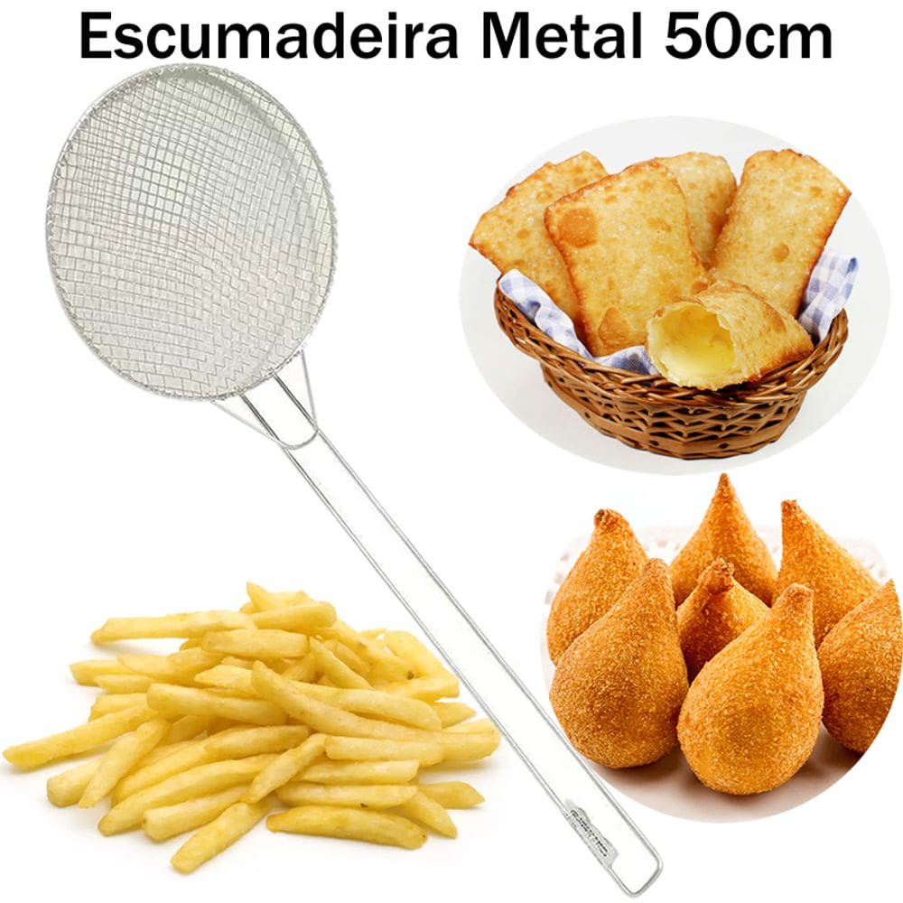 Escumadeira Peneira para Fritura 50 cm - Modelo Industrial Batata Pastel Salgados Coxinhas - Grande - INOX - PANAMI