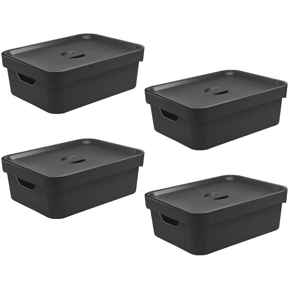 4X Caixa Plastica Multiuso Organizadora 10,5L Ou Cube Preto