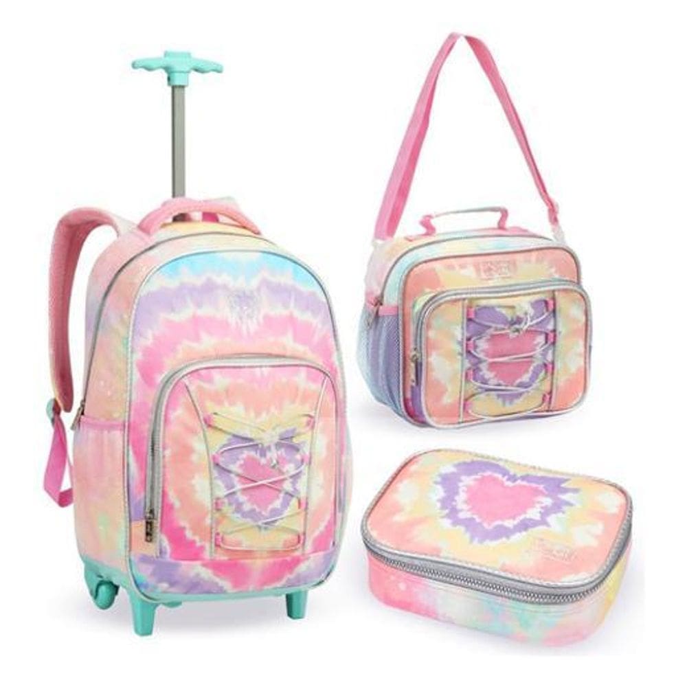 Kit Mochila Rodinha Lancheira Estojo Box Juvenil Just Tyedye