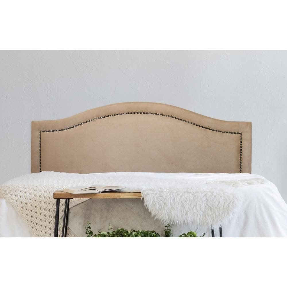 Cabeceira Queen Curva Luxo 160x60 Suede Bege - Tachas Fumê