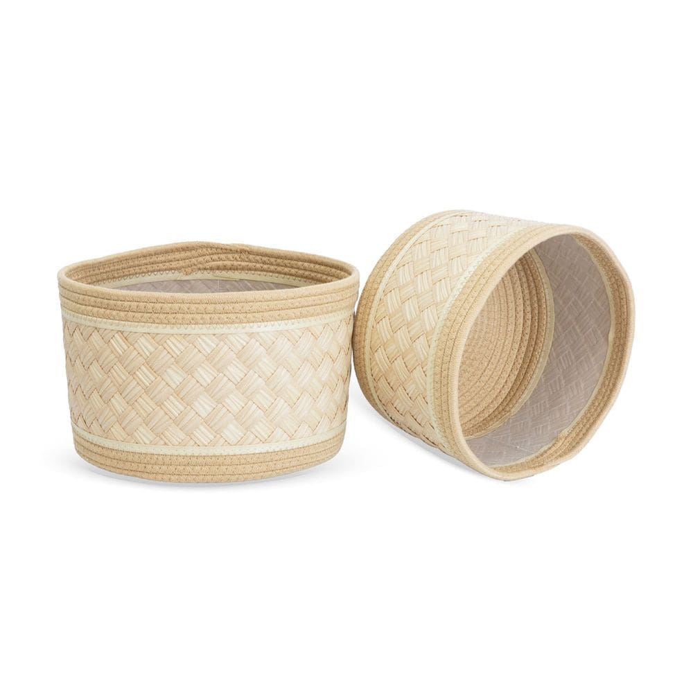 Conjunto 2 Cestos Decorativos em Fibra e Corda Bege QJ2005 BTC
