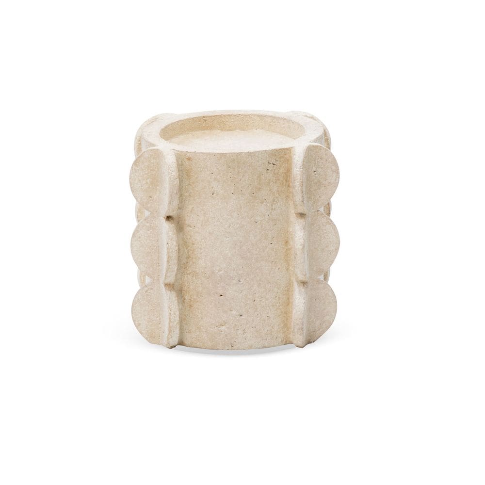 Castiçal Porta-Vela Decorativo em Resina Estilo Travertino Bege 11,5cm TMN3046 BTC