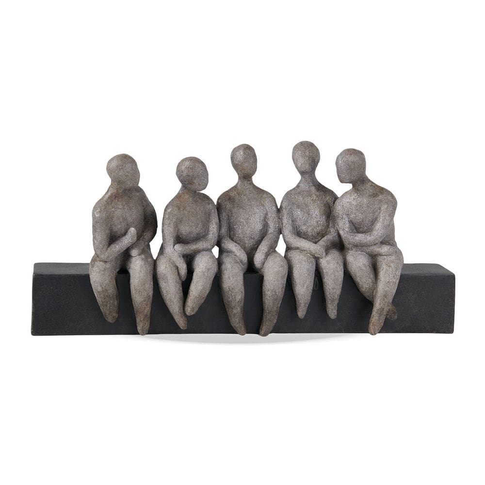 Escultura Decorativa Homens Sentados em Resina Cinza 38cm TMN3040 BTC