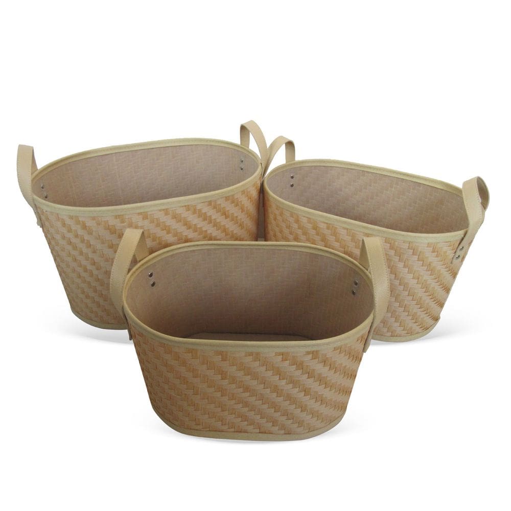 Conjunto 3 Cestos Decorativos com Alça em Fibra Sintética Bege QJ2009 BTC