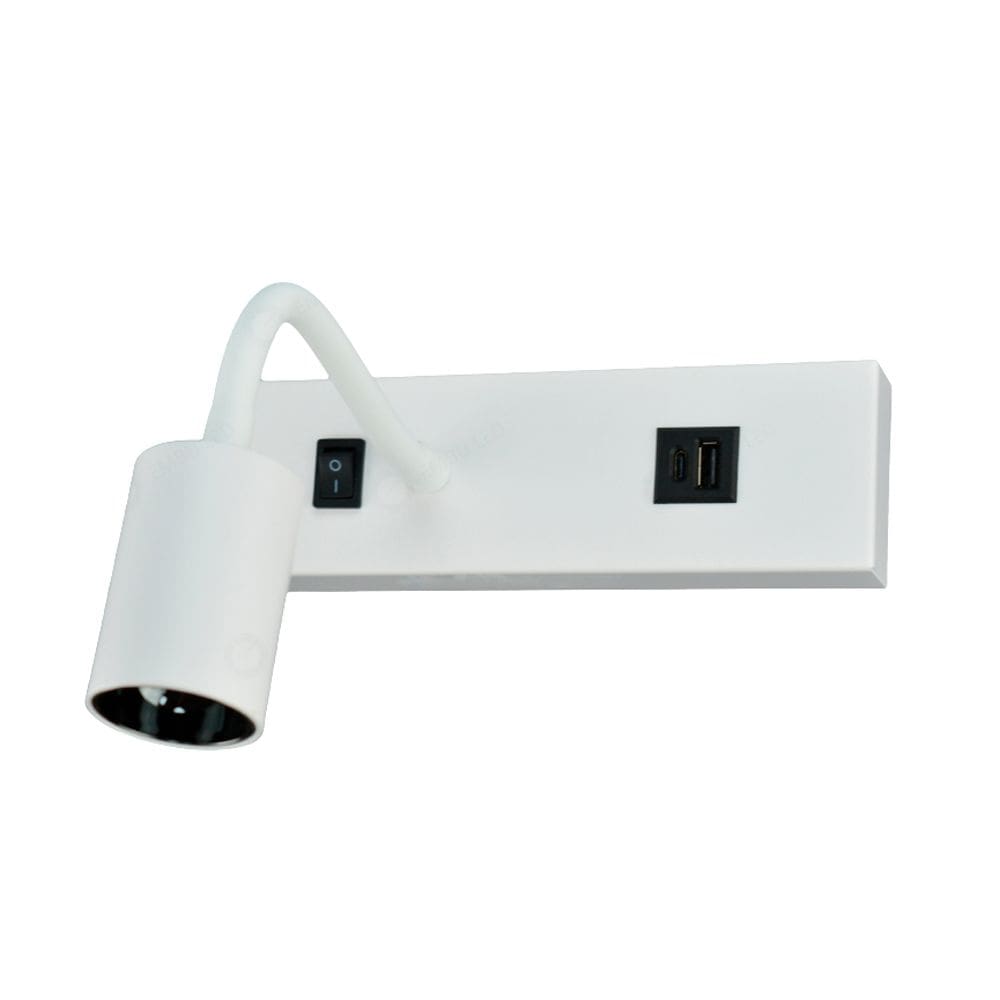 Arandela de Cabeceira Leitura Ónix Flex Branco USB 20cm Led 3W 3 em 1 Bivolt